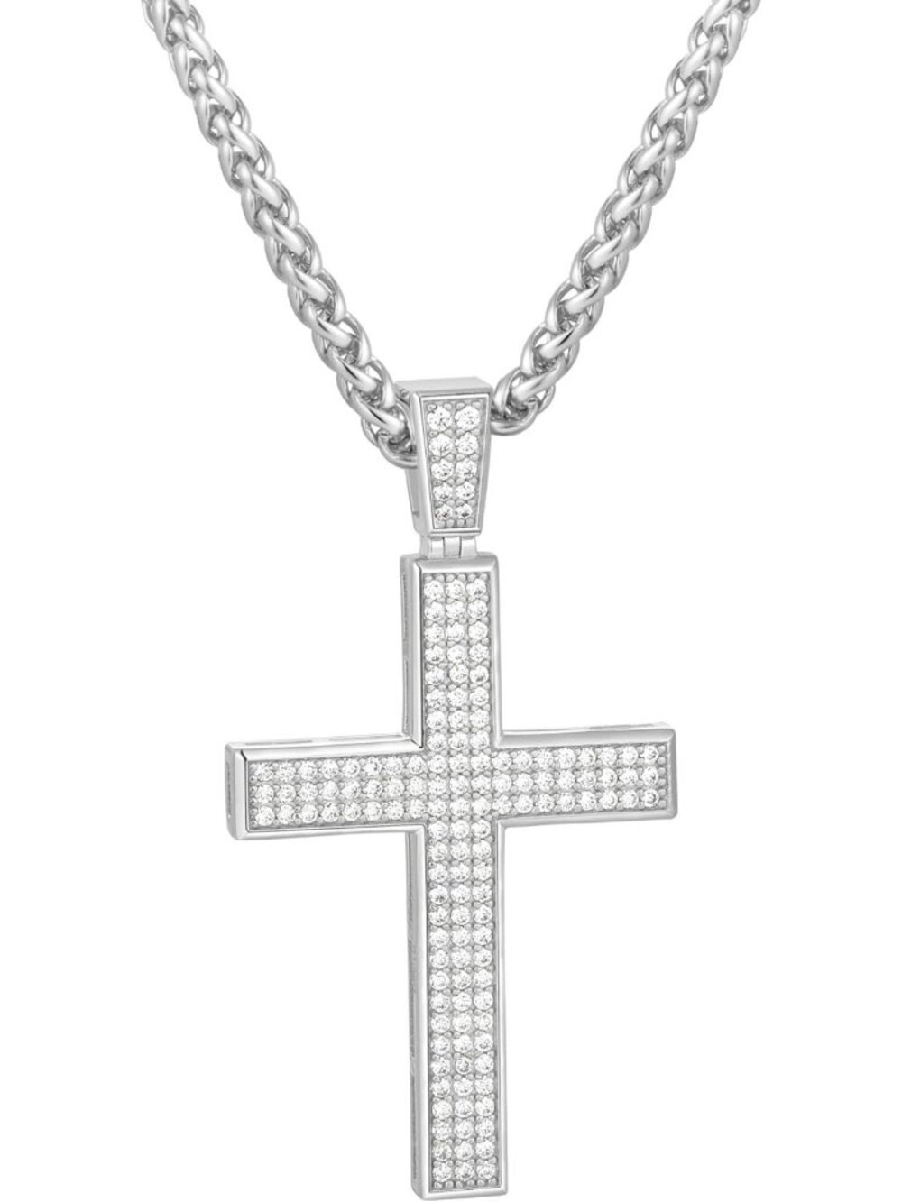 Men's 3D Moissanite Diamond Cross Pendant Necklace, 14K Gold Plated, 22" Chain